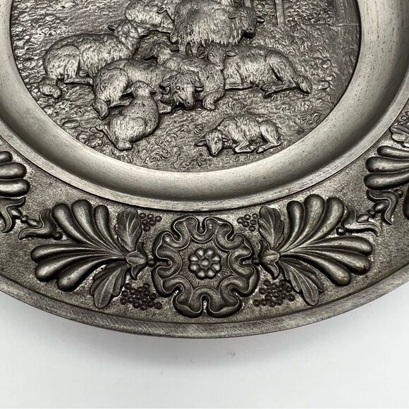 SKS Zinn 95% Pewter Decorative Round Wall Plate Decor Sheepherder West Germany - Picture 4 of 8